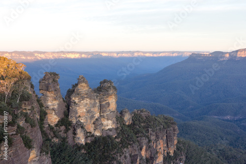 The Three Sisters and view of the Blue Mountains, New South Wales, Australia