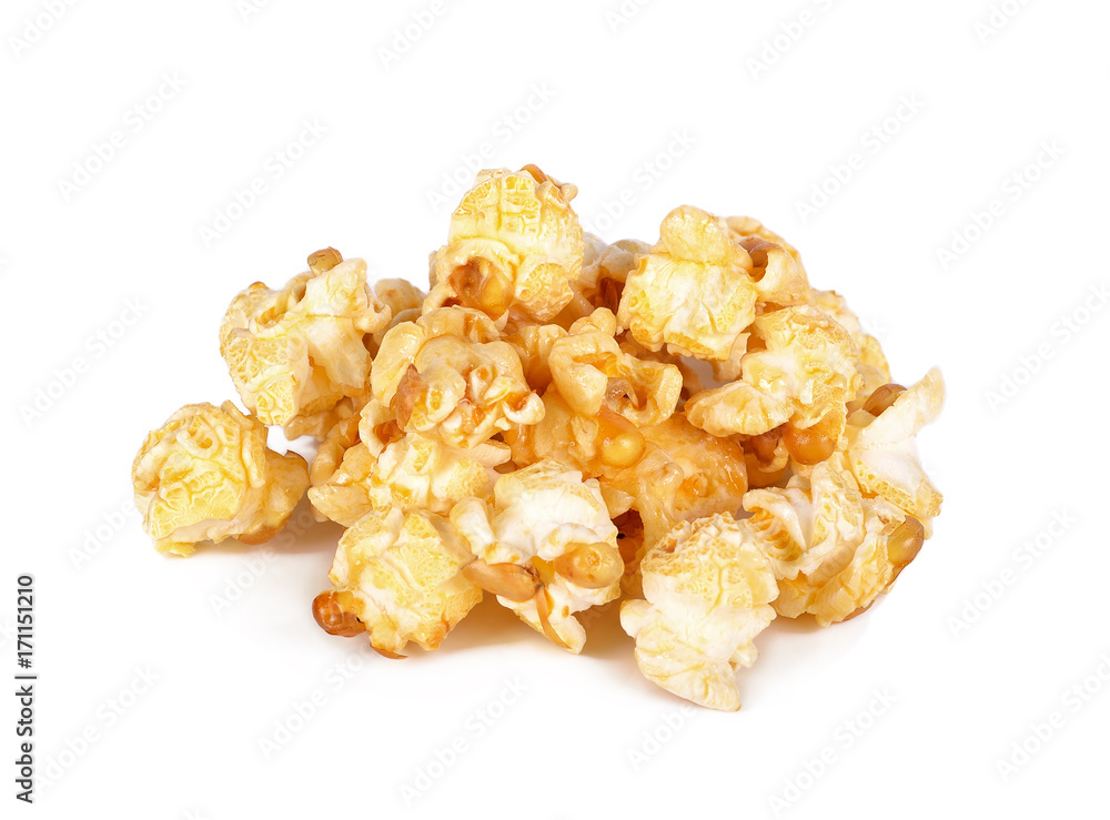 Caramel popcorn on a white background Caramel popcorn on a white background