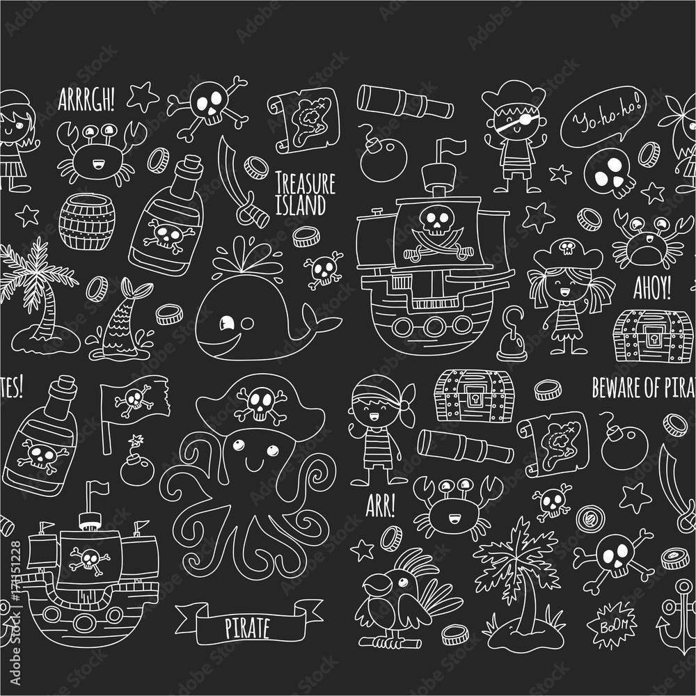 Vector seamless pattern Pirate party for children Kindergarten Kids ...