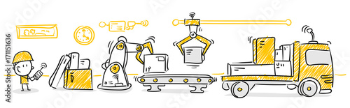Strichfiguren / Strichmännchen: Industrie 4.0, Automation, Logistik. (Nr. 69)
