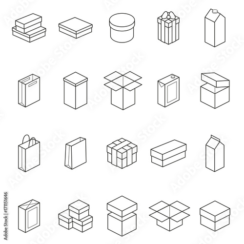 Boxes Thin Line Icon Set. Vector