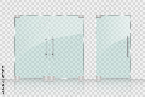 Store, Mall glass doors for market and boutique. Glass doors isolated on transparent background. vector illustration