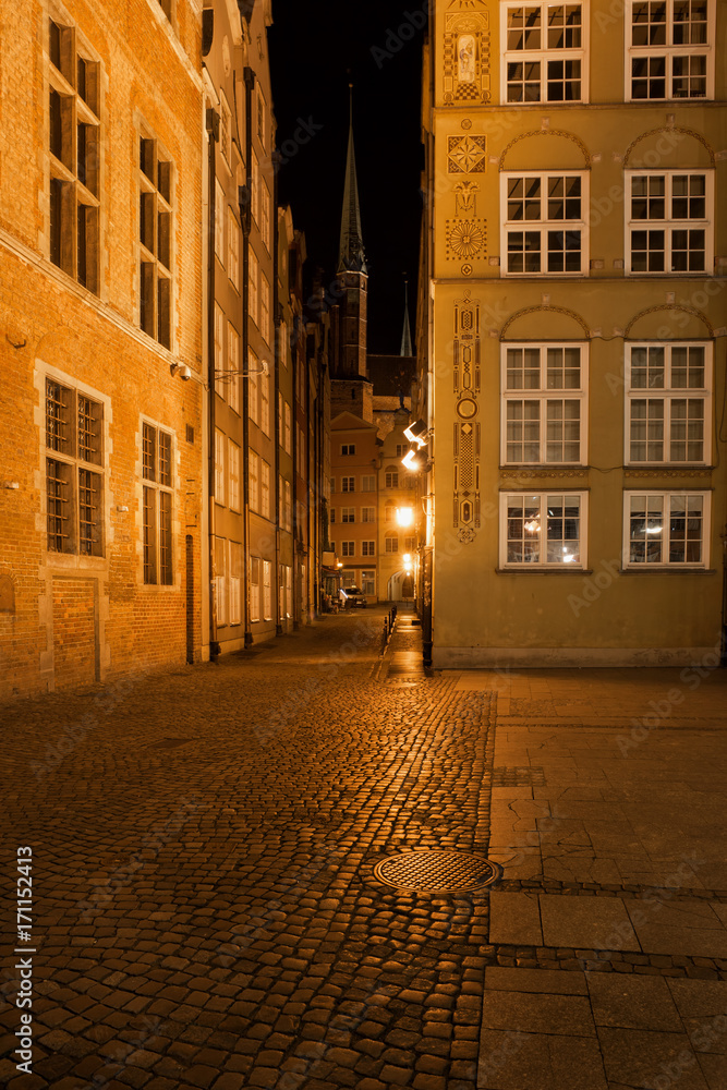 Old Town of Gdansk at Night in Poland