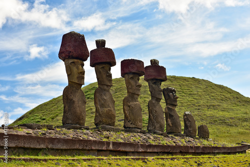 Moai statues in the Rano Raraku Volcano in Easter Island, Chile