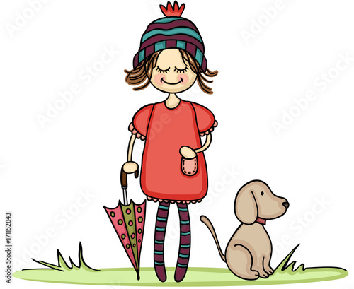Autumn girl with little dog
