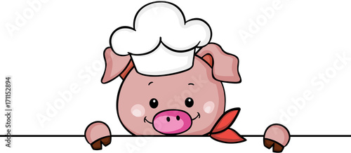 Cute pig chef cook peeking