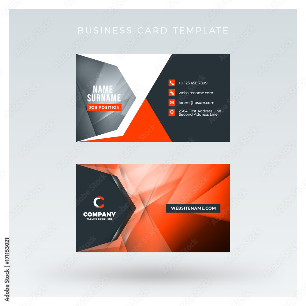Creative and clean double-sided business card vector template with abstract background. Red and black color theme. Flat design vector mockup. Stationery design Creative and clean double-sided business card vector template with abstract background. Red and black color theme. Flat design vector mockup. Stationery design