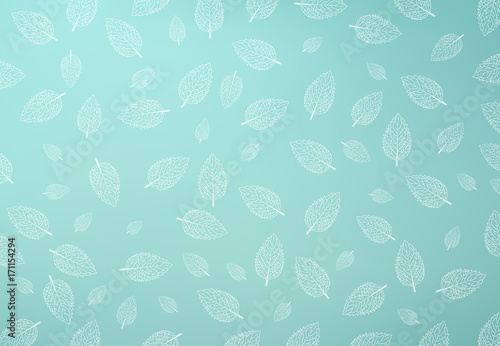 Mint leaf pattern, Green mint gradient mesh Background, copy space, Vector