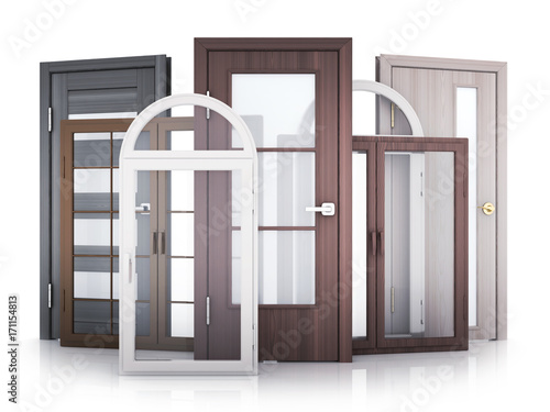 Windows and doors on white background