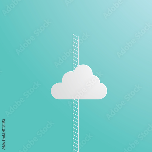 Business ambition concept vector with corporate ladder climbing through cloud.