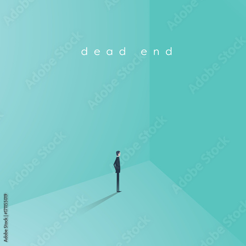 Business career dead end job vector concept. Businesswoman standing in corner as symbol of need for change, new opportunity, direction, challenge.