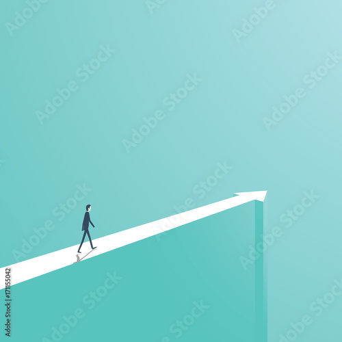 Business or career direction concept vector illustration. Businessman walking on arrow.