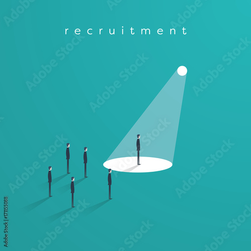 Recruitment or headhunting business concept vector with one businessman in spotlight as symbol of search for skillful and talented workers. photo