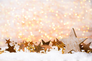 Christmas greeting card with christmas gold decorations.