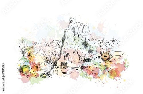 Watercolor sketch of CappadociaTurkey in vector illustration.