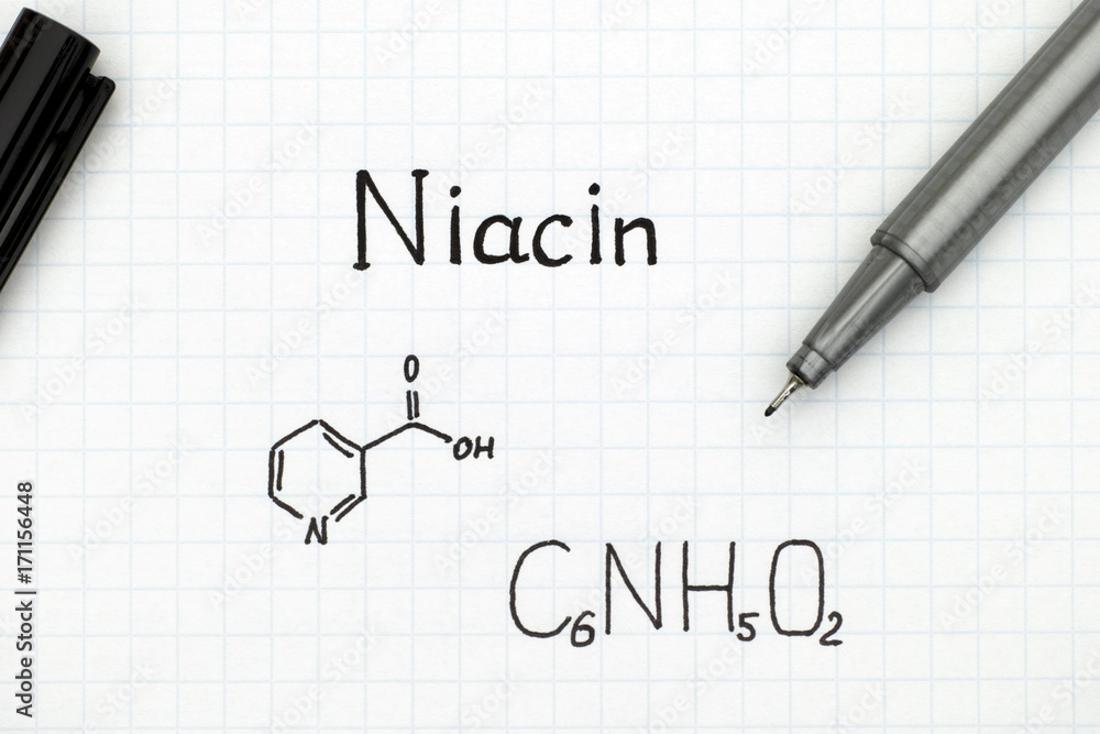 Chemical formula of Niacin with black pen Chemical formula of Niacin with black pen