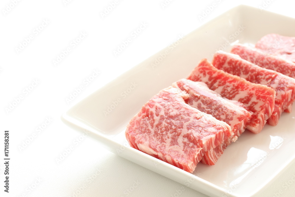 thick cut of marble beef for Korean barbecue cooking image thick cut of marble beef for Korean barbecue cooking image