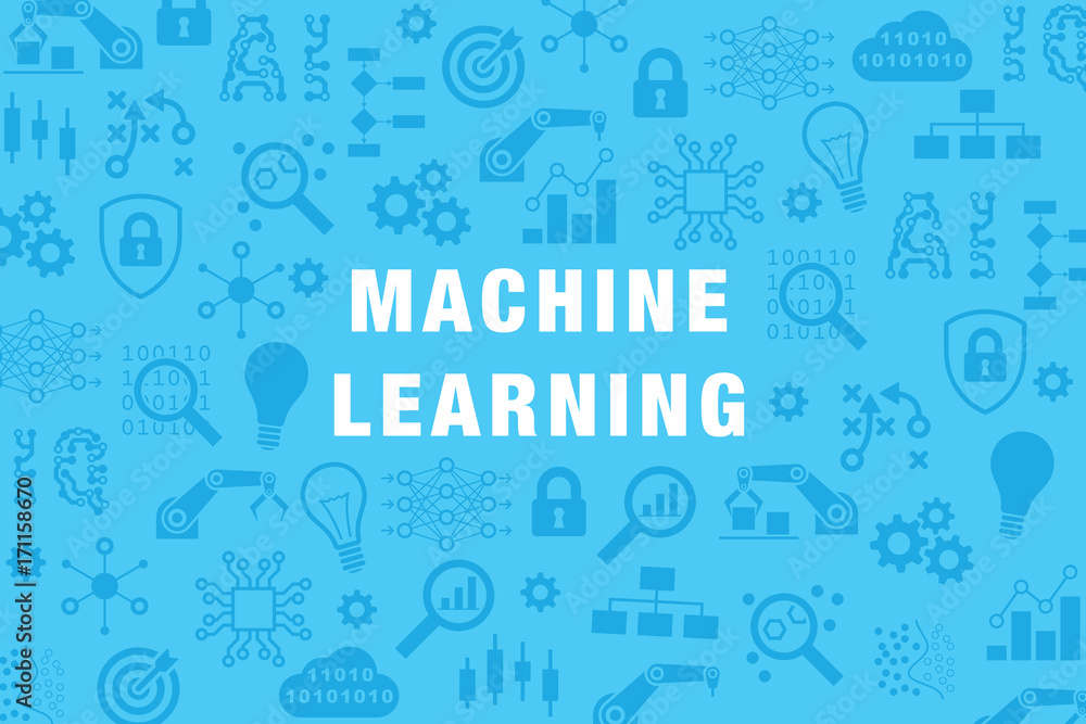 Machine learning AI technology vector website banner, background icons