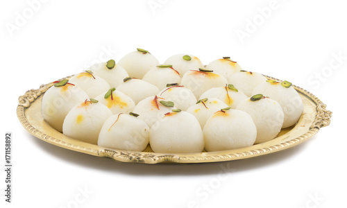 indian sweet Rasgulla, Famous Bengali Sweet over white Background photo