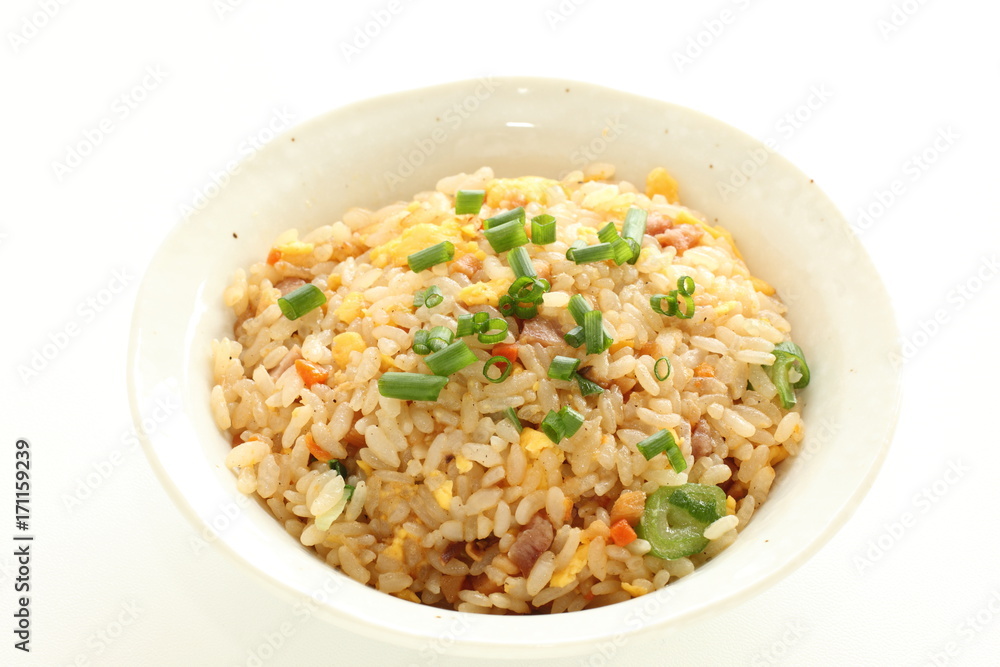 Chinese fried rice with spring onion on top
