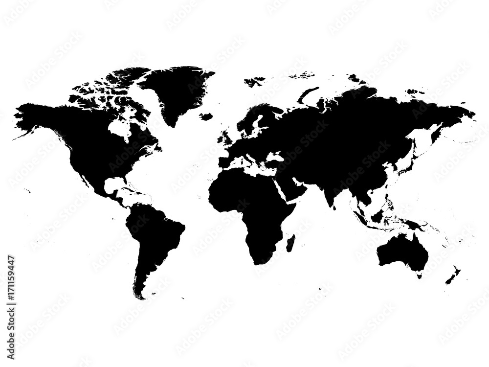 Obraz premium Mapa świata sylwetka wektor czarny. Wysoka szczegółowa mapa na białym tle.
