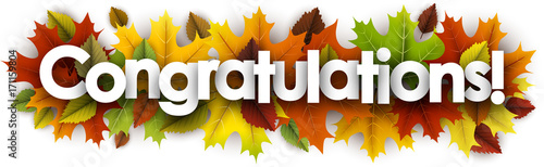 Autumn congratulations banner with leaves.