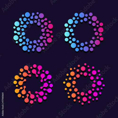Abstract round explosion. Network data base. Pharmacy laboratory signs. Innovate science vector logo.
