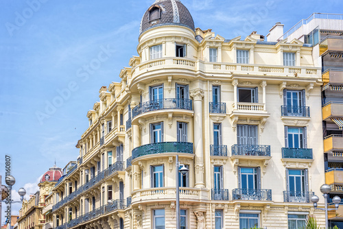 Beautiful daylight view to a hotel facade in Nice Cote d'Azur, France. photo