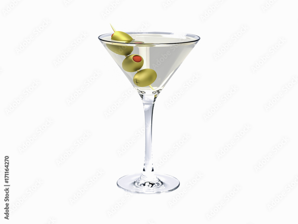 Drink martini. Martini with olives isolated on white. Martini Cocktail on white background.