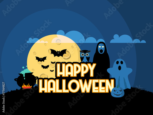 Flat Style Vector Illustration of Happy Halloween Background. 