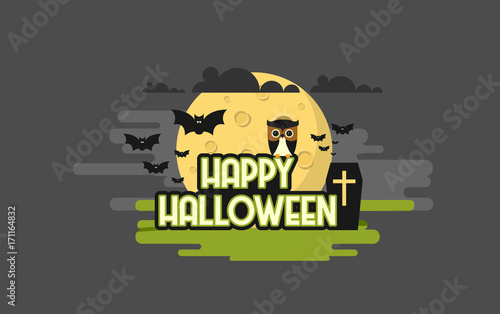 Flat Style Vector Illustration of Happy Halloween Background. 