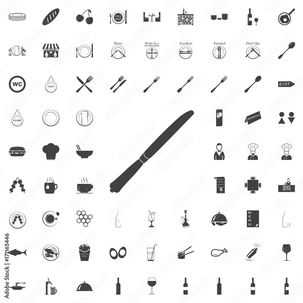 Knife black icon on the white background restaurant cafe set Flat vector illustration Knife black icon on the white background restaurant cafe set Flat vector illustration