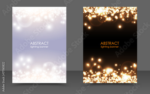 Abstract sparkling Christmas lights magic background set. Vector light and dark glow bright festive poster. White sparks modern New year design. Xmas Concept. Flicker magic effect