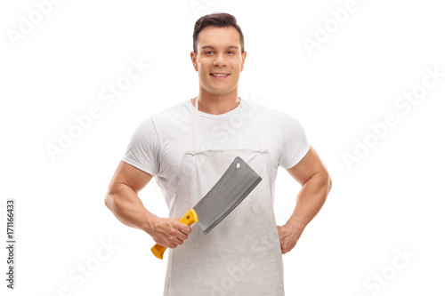 Canvas Print Butcher holding a cleaver