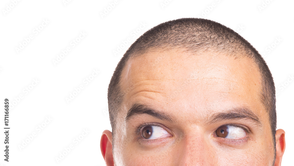 Fototapeta premium Man looking to the side, isolated on a white background