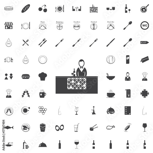 Barman illustration. Bar black icon on the white background restaurant cafe set Flat vector illustration