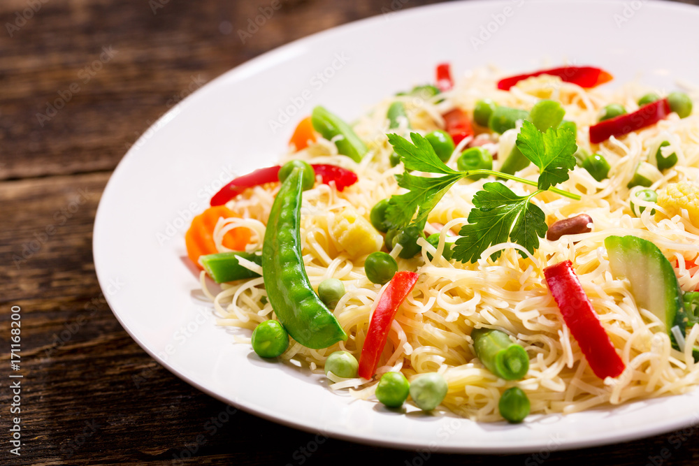 plate of noodles with vegetables plate of noodles with vegetables