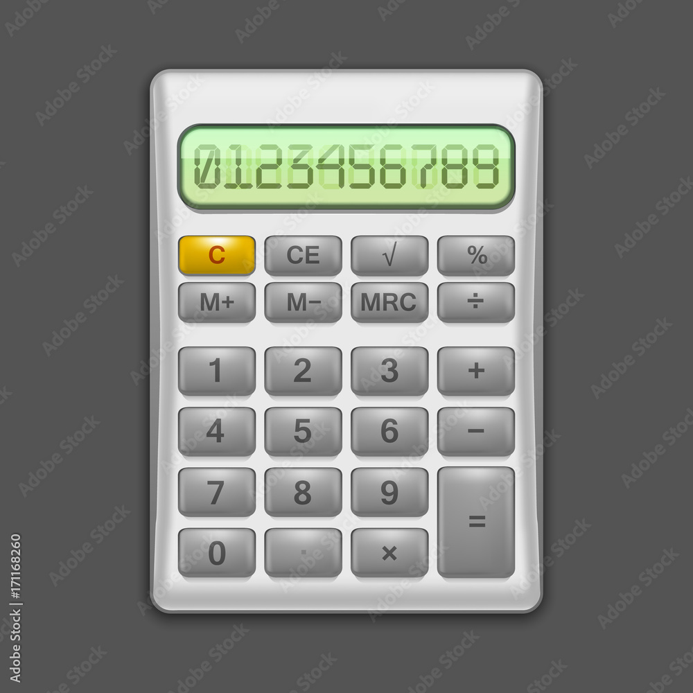 Realistic Electronic Grey Calculator. Vector Realistic Electronic Grey Calculator. Vector