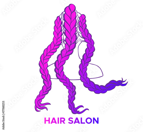 Colored african or boxer braids sketch style concept, trendy hairstyle design, template for hairdresser or hair studio, beauty salon banner, poster, flyer, colorful background