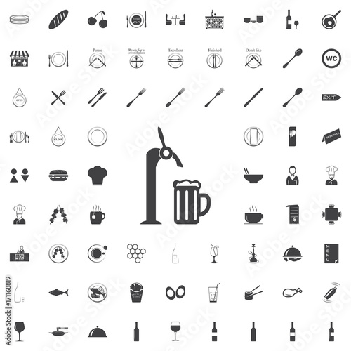 Beer tap. black icon on the white background restaurant cafe set Flat vector illustration