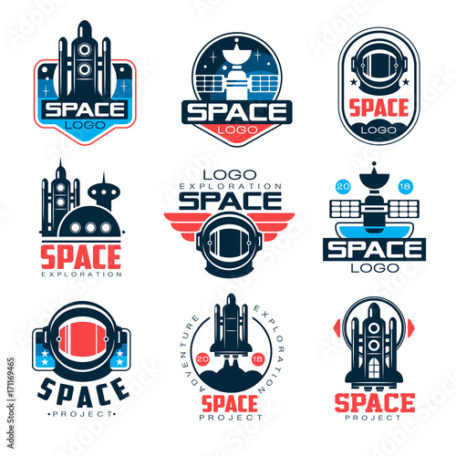 Exploration space logo set, space project vector Illustrations