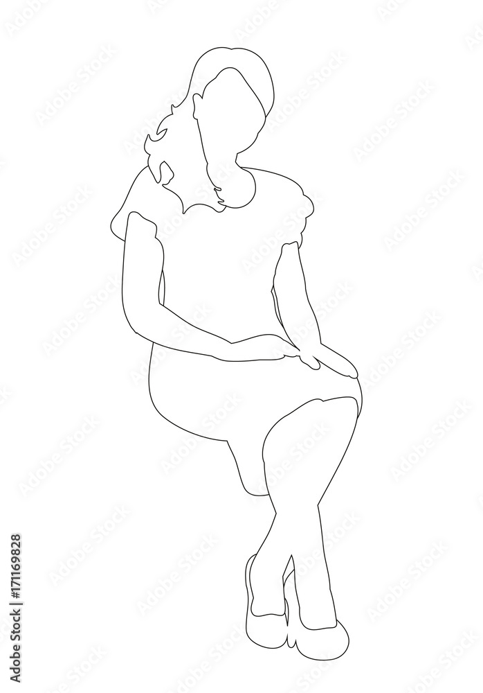 vector, sketches, contours girl sitting