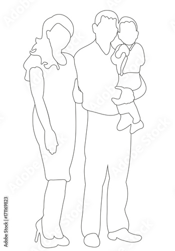 vector  sketches  outlines of people family with child