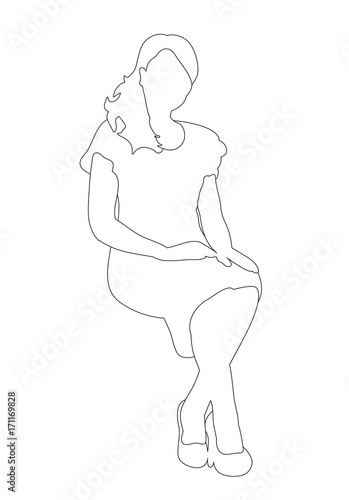 vector, sketches, contours girl sitting