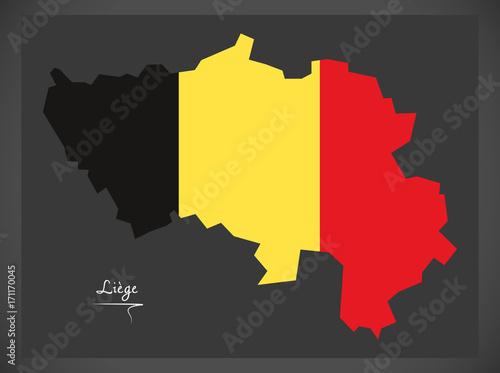 Liege map of Belgium with Belgian national flag illustration