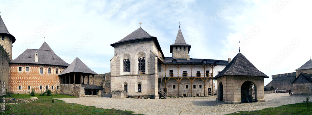 Inside Khotyn fortress - panorama of courtyard.