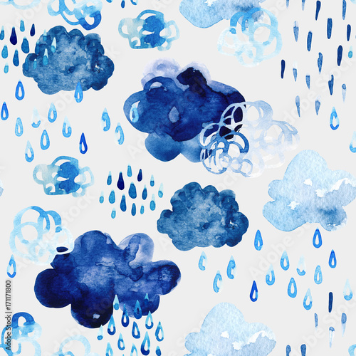 Watercolor fall shower seamless pattern.