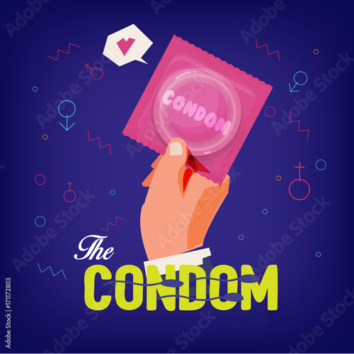 condom in hand. safe sex concept - vector illustration