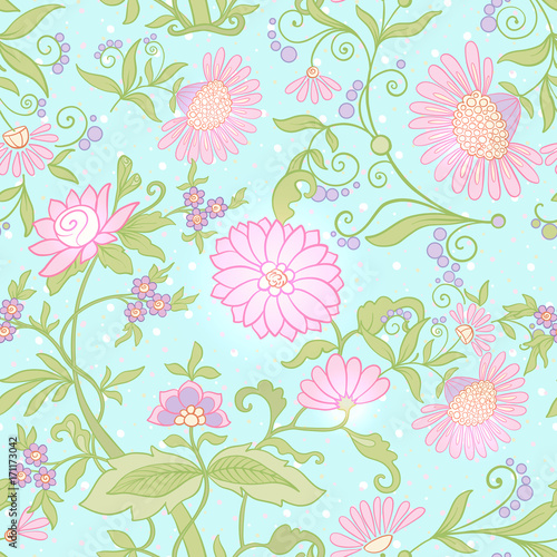Floral seamless pattern, background with vintage style flowers © Elen Lane