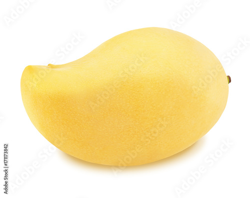 Yellow mango isolated on a white. Detailed retouch.
